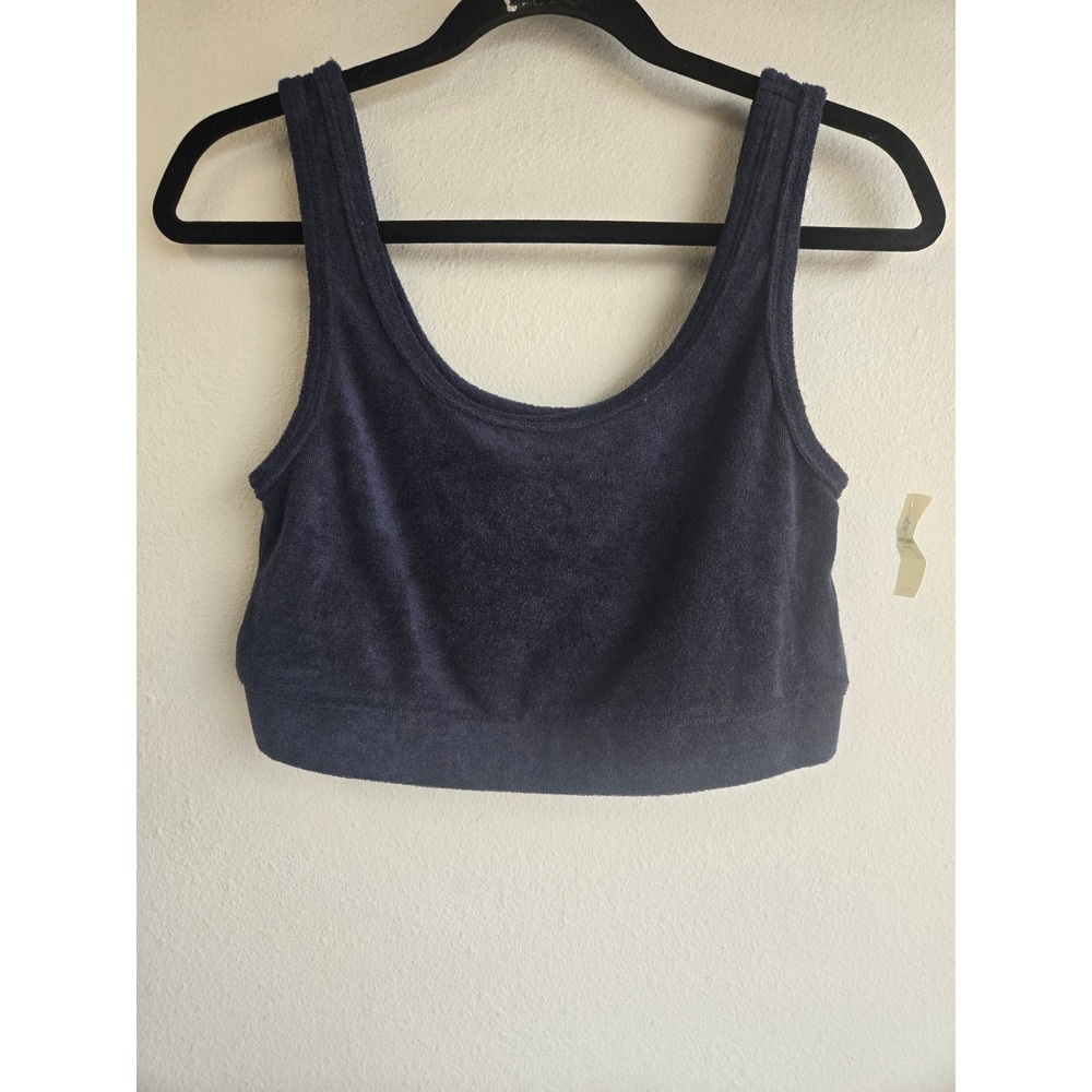 OFFLINE by Aerie Terry Cloth Scoop Neck Cropped Tank Top Navy Blue Size M
